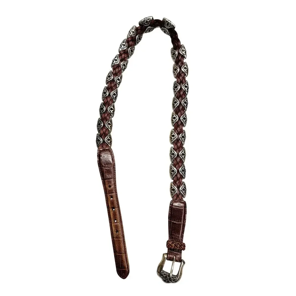 Brighton Vintage 1996 Womens Braided Leather Western Concho Belt Brown Size M